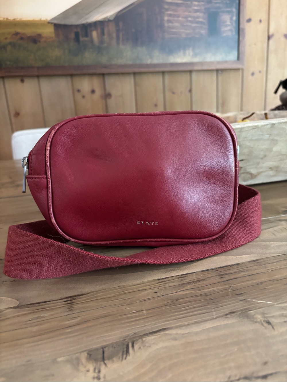 STATE Burgundy Leather Belt Bag with Matching Strap